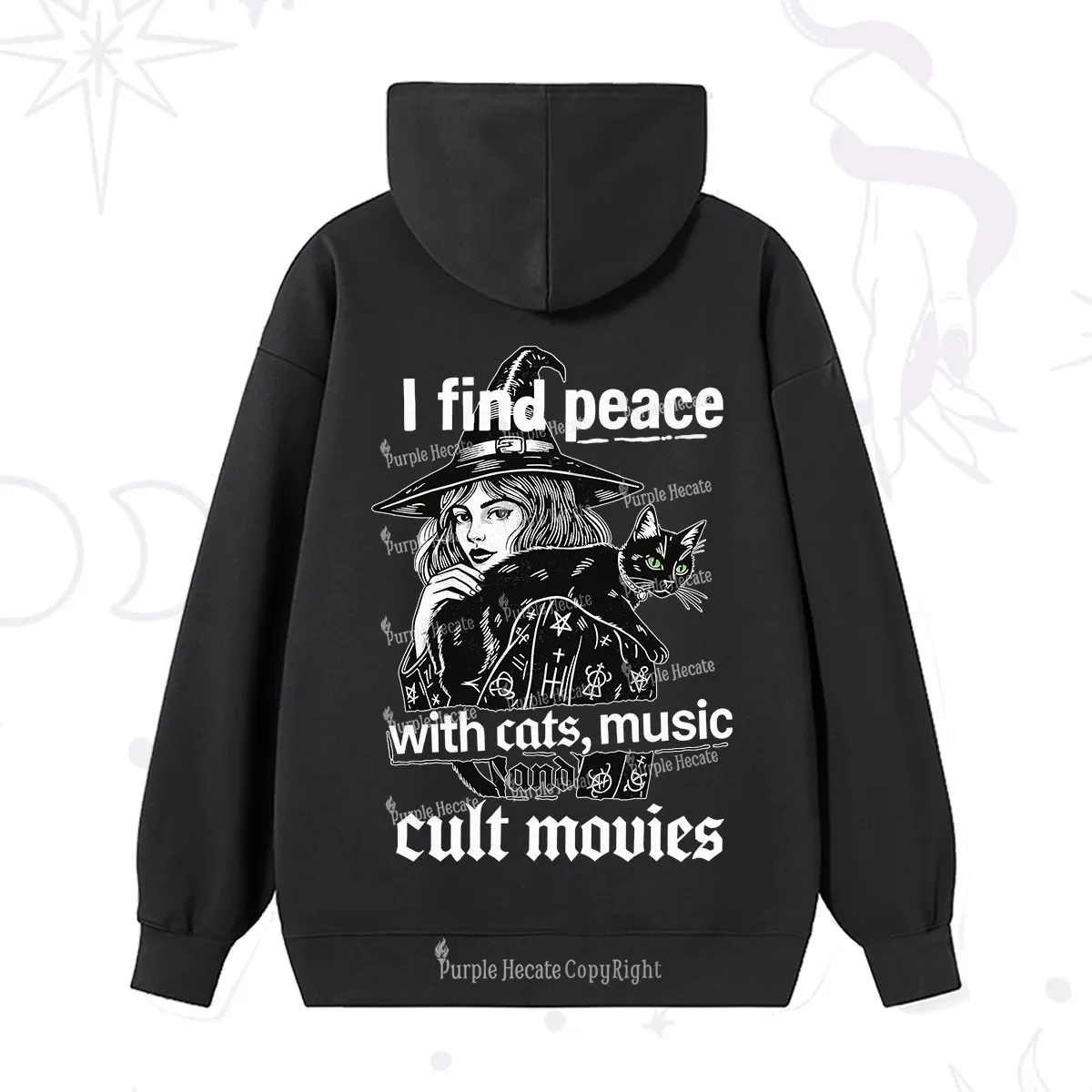 Purplehecate I Find Peace With Cats Music Cult Movies Hoodie
