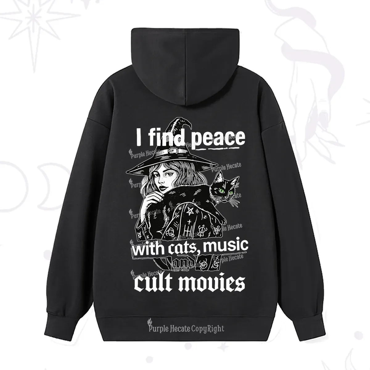 Purplehecate I Find Peace With Cats Music Cult Movies Hoodie