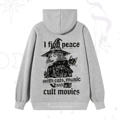 Purplehecate I Find Peace With Cats Music Cult Movies Hoodie