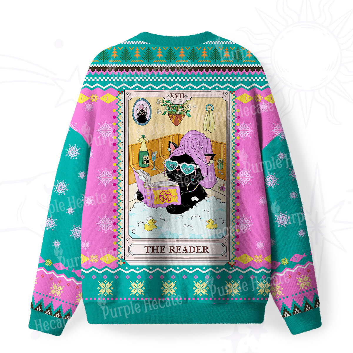 Purplehecate The Reader Cat Tarot Fuzzy Ugly Christmas Sweatshirt