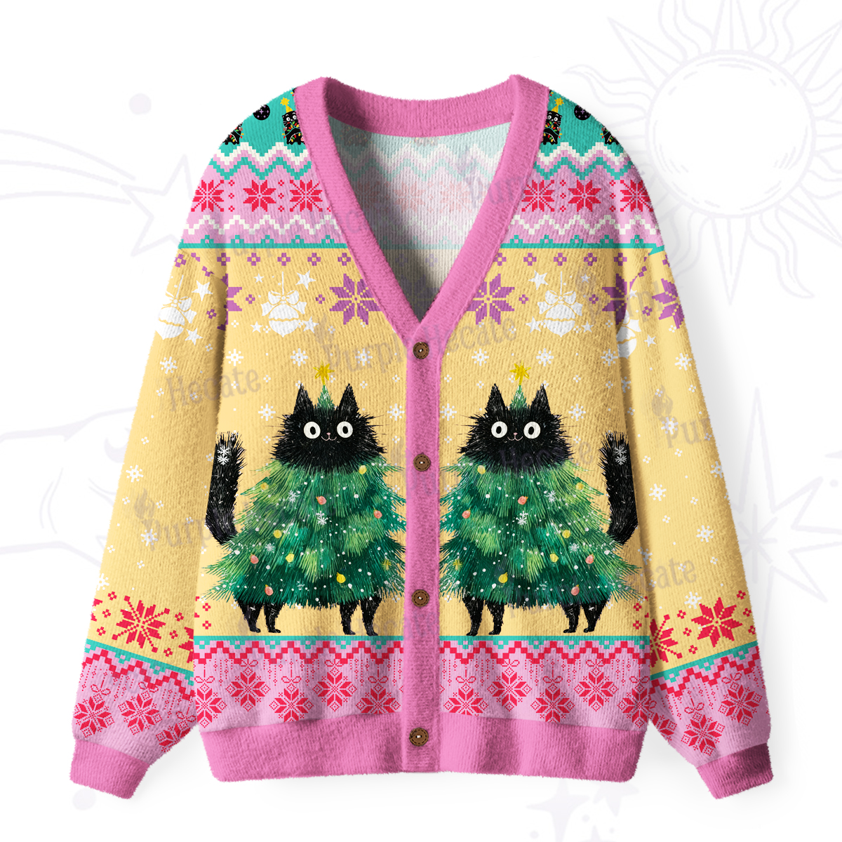 Purplehecate Funny Black Cat in Tree Ugly Cardigan Sweaters