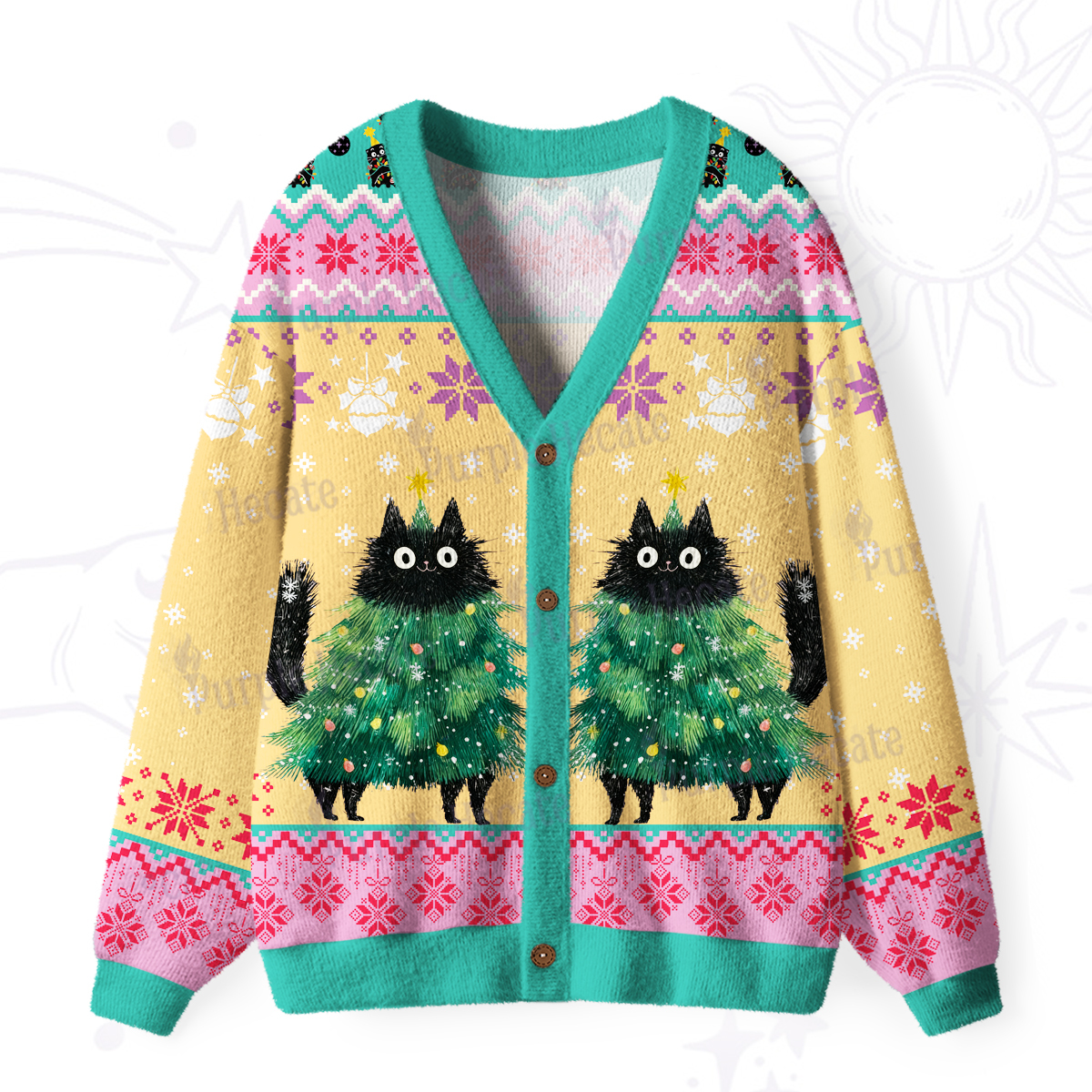 Purplehecate Funny Black Cat in Tree Ugly Cardigan Sweaters