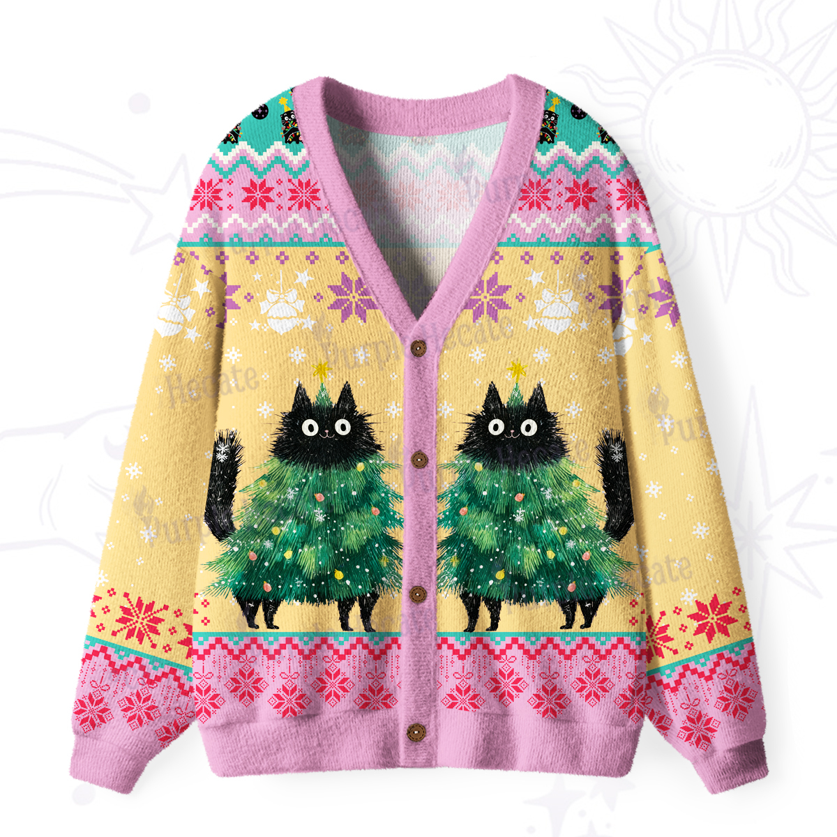 Purplehecate Funny Black Cat in Tree Ugly Cardigan Sweaters