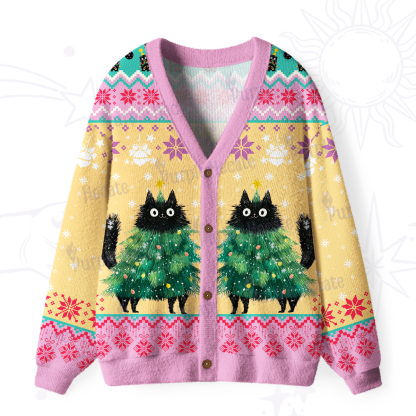 Purplehecate Funny Black Cat in Tree Ugly Cardigan Sweaters