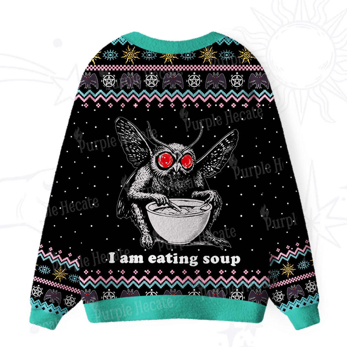 Purplehecate Mothman Eating Soup Ugly Cardigan Sweaters
