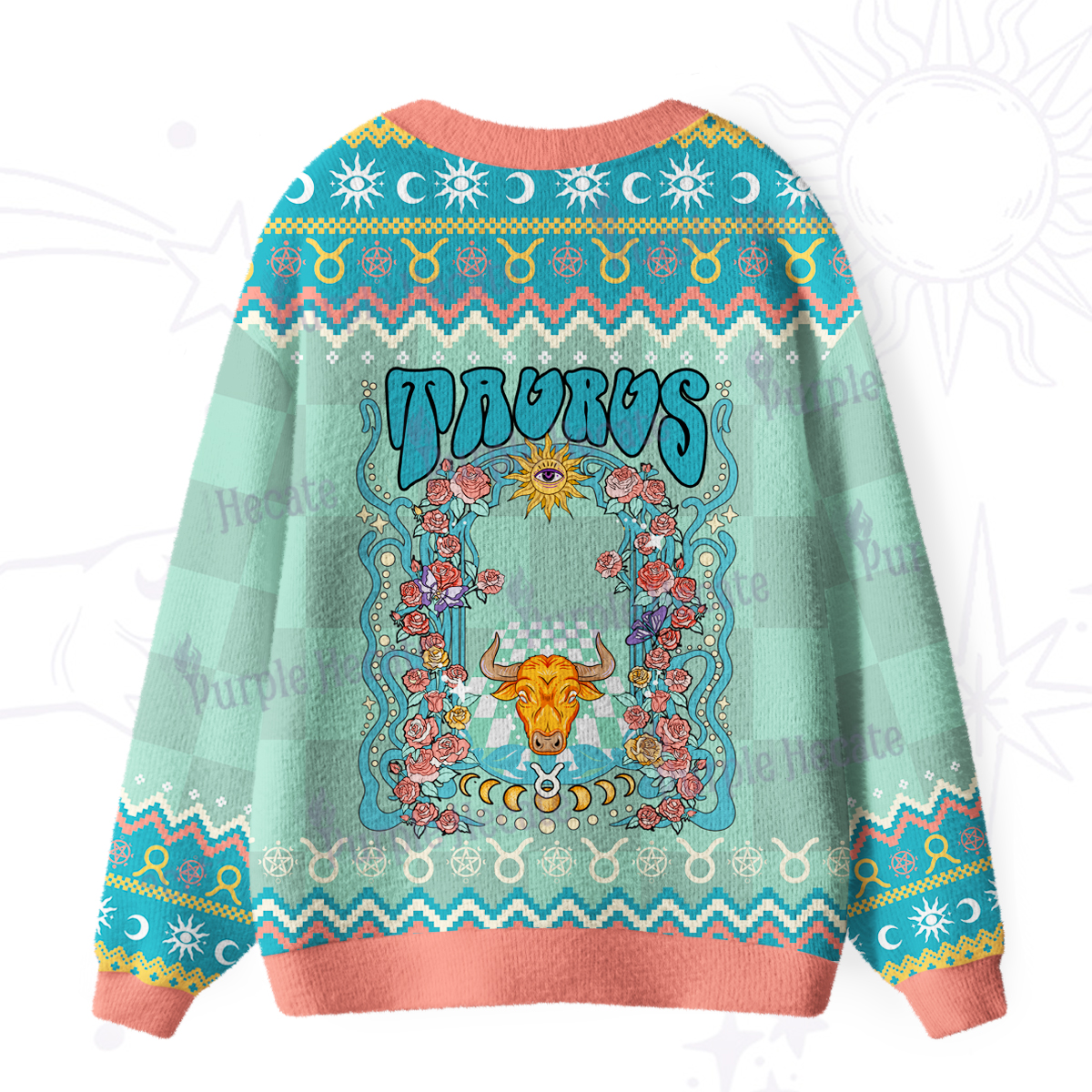 Purplehecate Taurus Spirit Zodiac Ugly Cardigan Sweaters