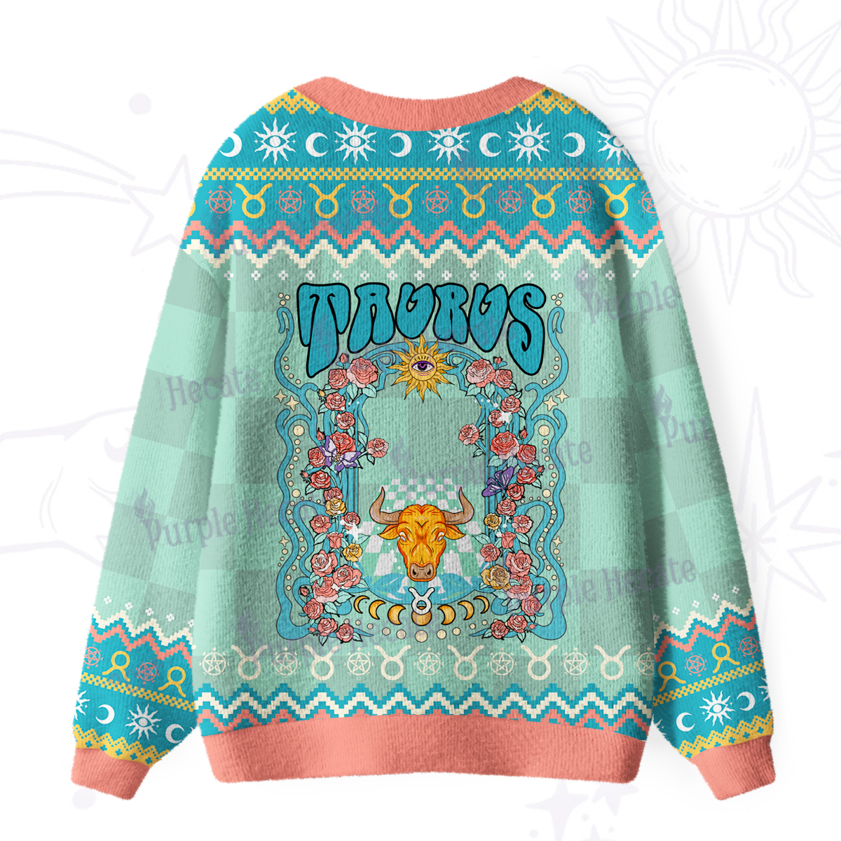 Purplehecate Taurus Spirit Zodiac Ugly Cardigan Sweaters