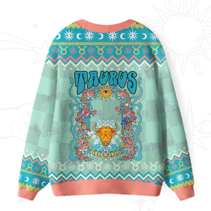 Purplehecate Taurus Spirit Zodiac Ugly Cardigan Sweaters