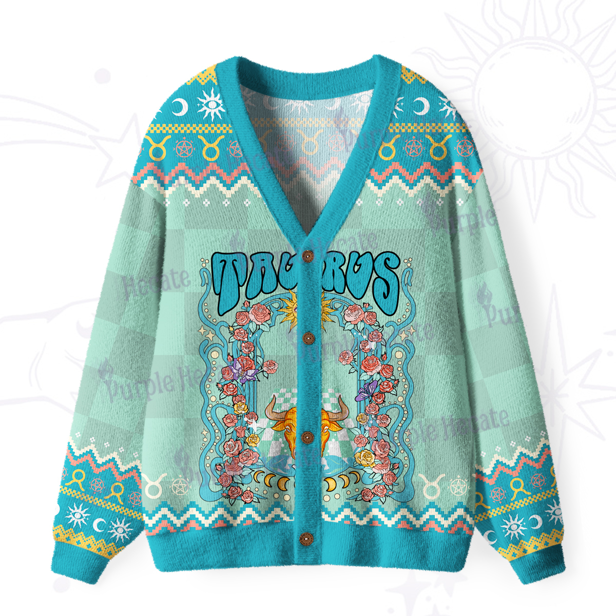 Purplehecate Taurus Spirit Zodiac Ugly Cardigan Sweaters