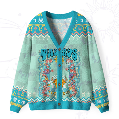 Purplehecate Taurus Spirit Zodiac Ugly Cardigan Sweaters