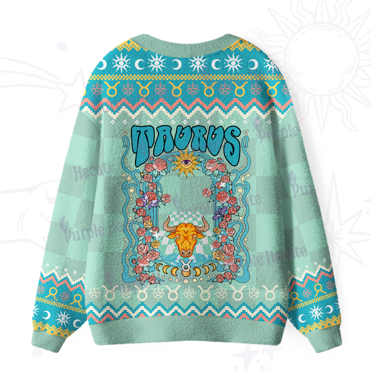 Purplehecate Taurus Spirit Zodiac Ugly Cardigan Sweaters
