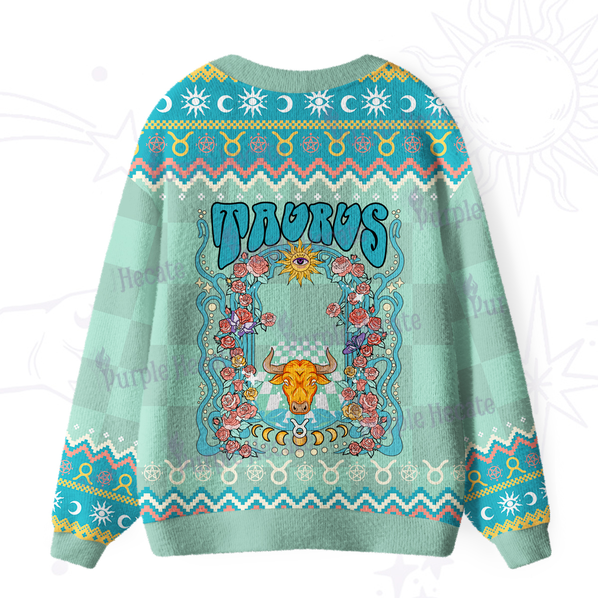 Purplehecate Taurus Spirit Zodiac Ugly Cardigan Sweaters