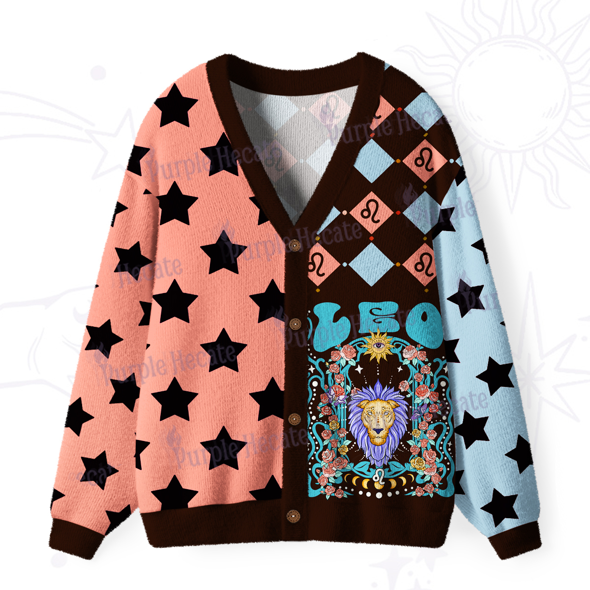 Purplehecate Leo Spirit Zodiac Ugly Cardigan Sweaters