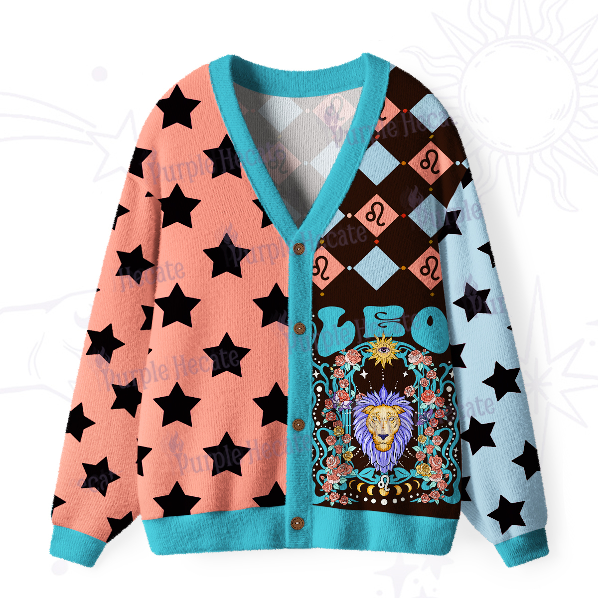 Purplehecate Leo Spirit Zodiac Ugly Cardigan Sweaters
