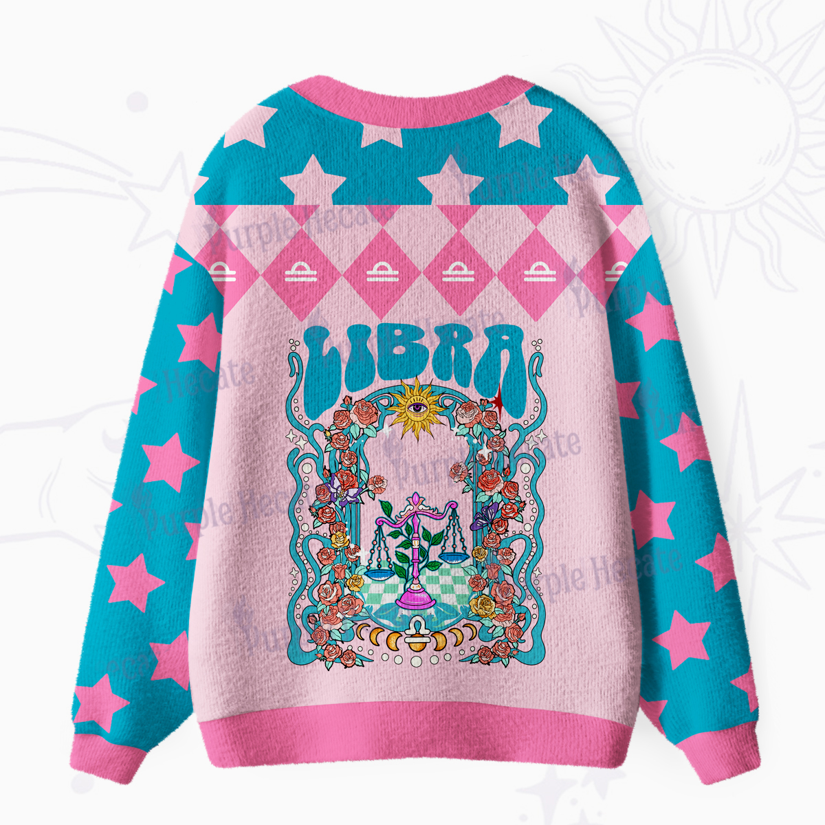 Purplehecate Libra Spirit Zodiac Ugly Cardigan Sweaters
