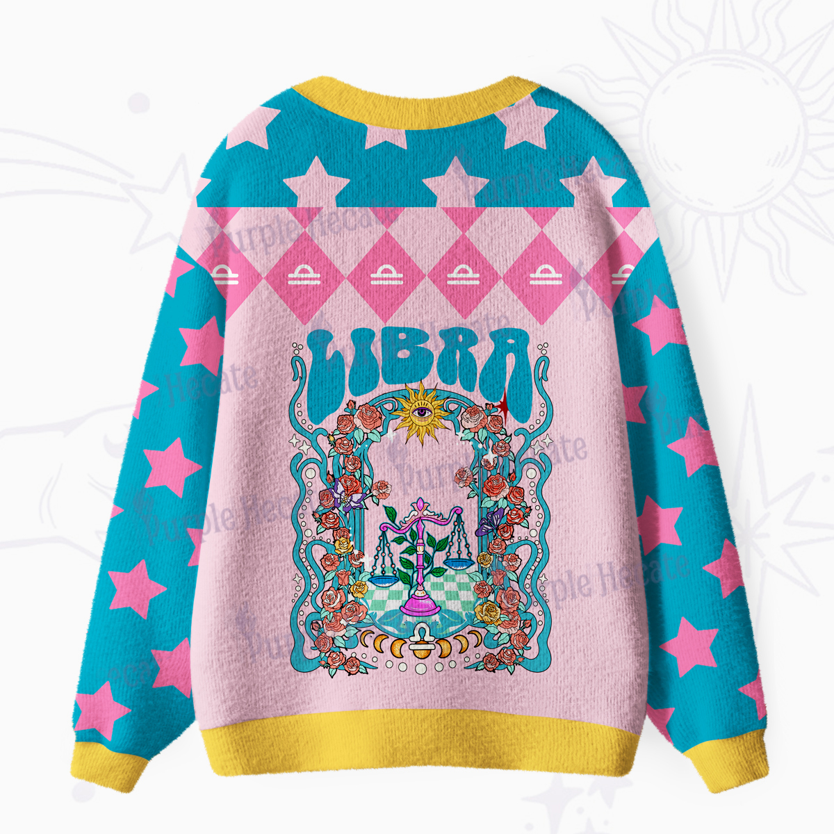 Purplehecate Libra Spirit Zodiac Ugly Cardigan Sweaters