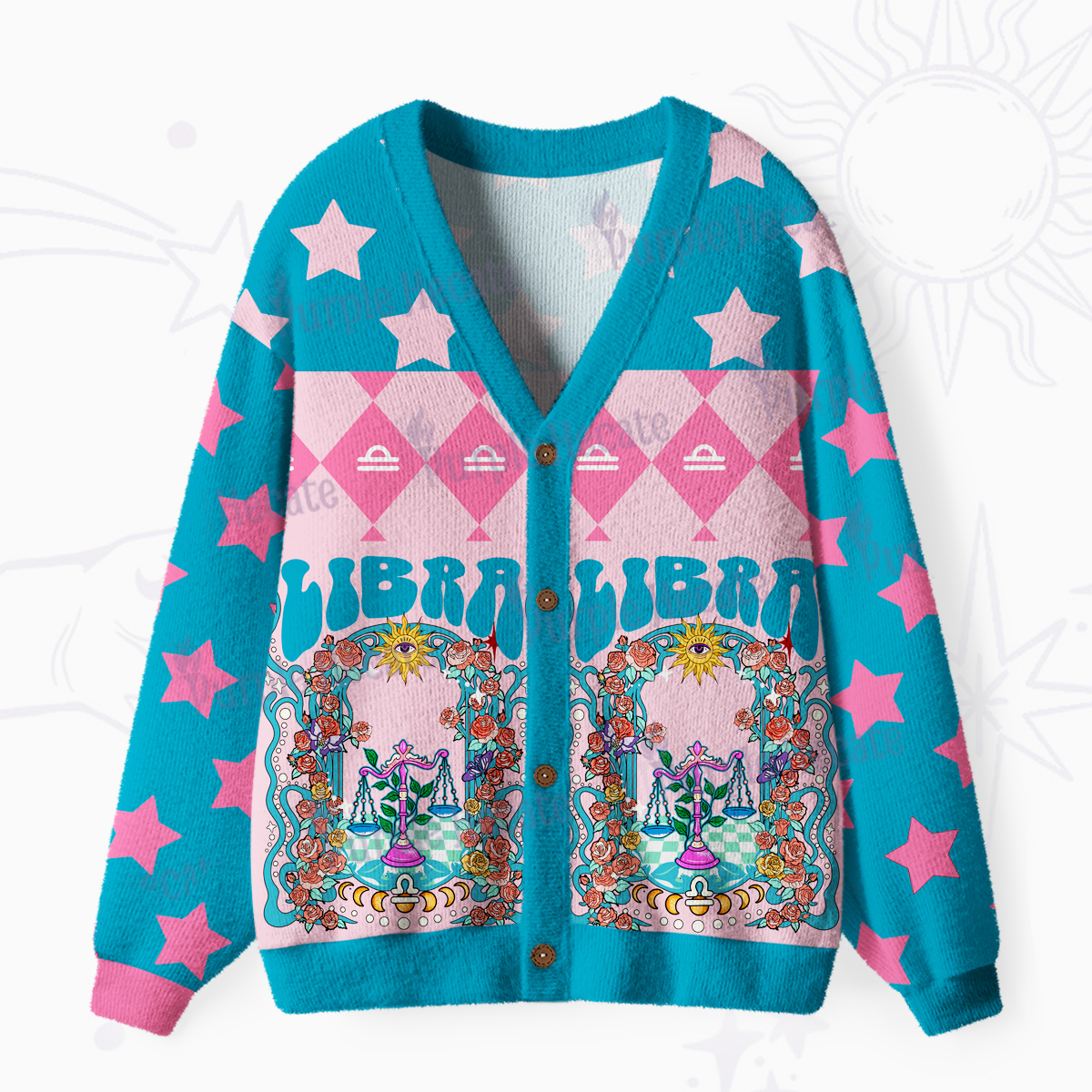 Purplehecate Libra Spirit Zodiac Ugly Cardigan Sweaters