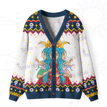 Purplehecate Triple Moon Goddess Hecate Ugly Cardigan Sweaters