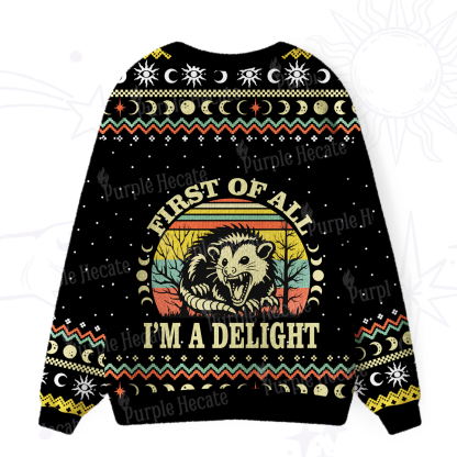 Purplehecate First Of All I'm A Delightful Opossum Ugly Cardigan Sweaters