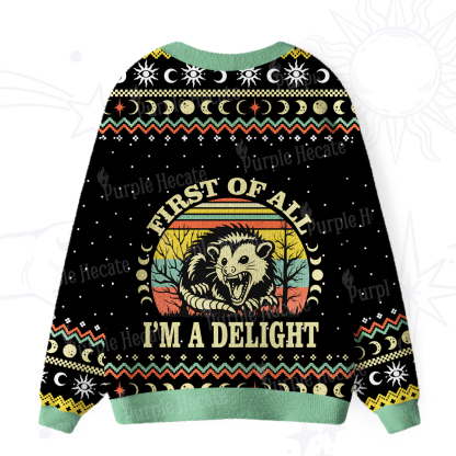 Purplehecate First Of All I'm A Delightful Opossum Ugly Cardigan Sweaters
