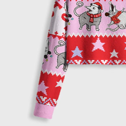 Purplehecate Overstimulated But Festive Possum Crop Fuzzy Ugly Sweatshirt