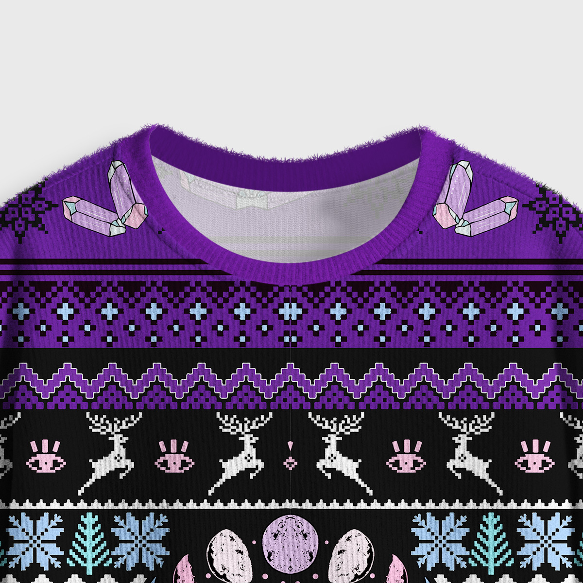 Purplehecate Moon Phase Bat Crop Fuzzy Ugly Sweatshirt