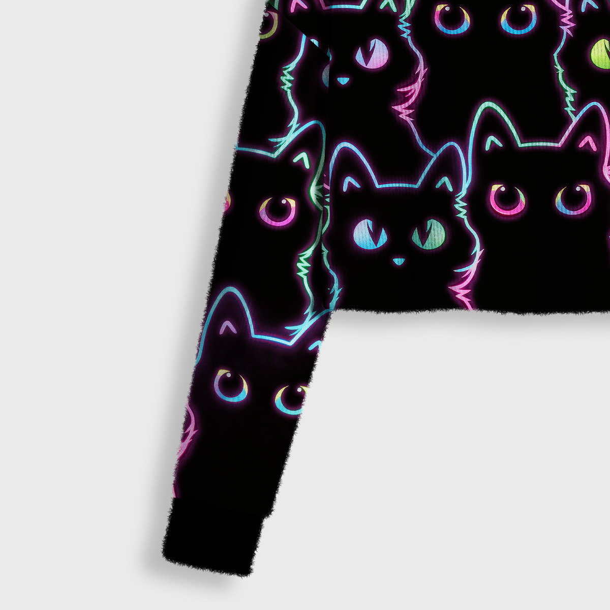 Purplehecate Neon Glow Stacked Cats Crop Fuzzy Ugly Sweatshirt