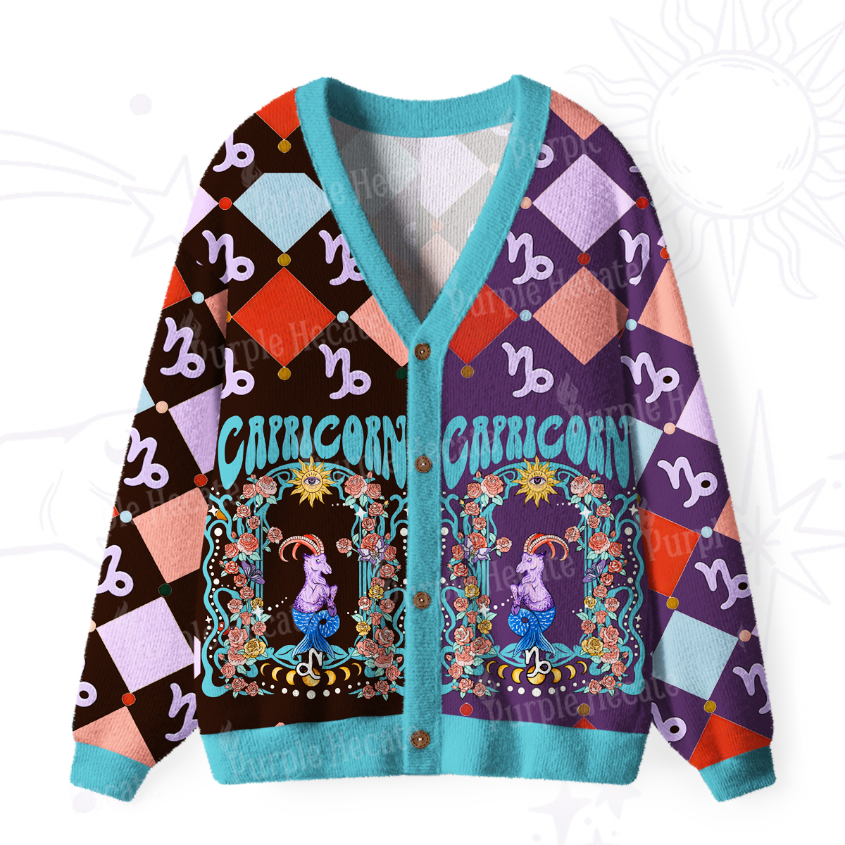 Purplehecate Capricorn Spirit Zodiac Ugly Cardigan Sweaters