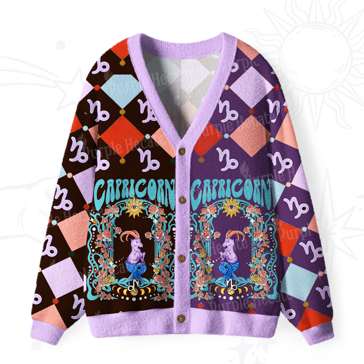 Purplehecate Capricorn Spirit Zodiac Ugly Cardigan Sweaters