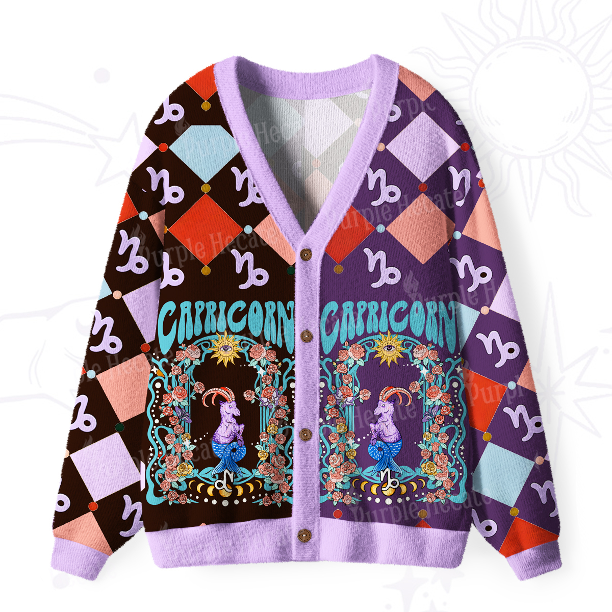 Purplehecate Capricorn Spirit Zodiac Ugly Cardigan Sweaters