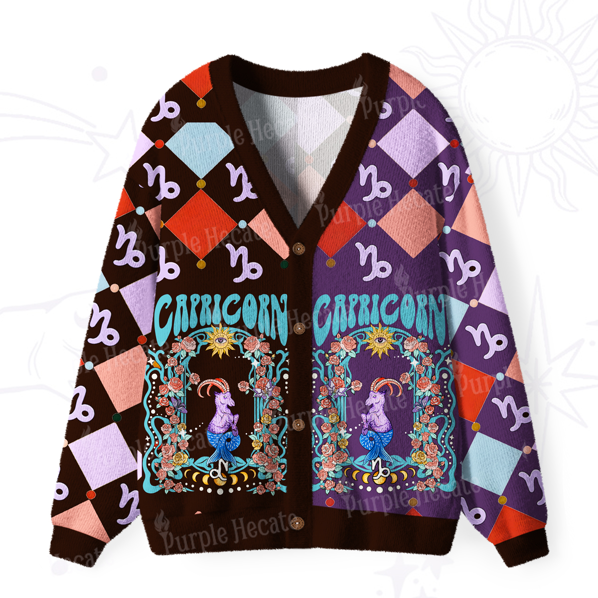 Purplehecate Capricorn Spirit Zodiac Ugly Cardigan Sweaters