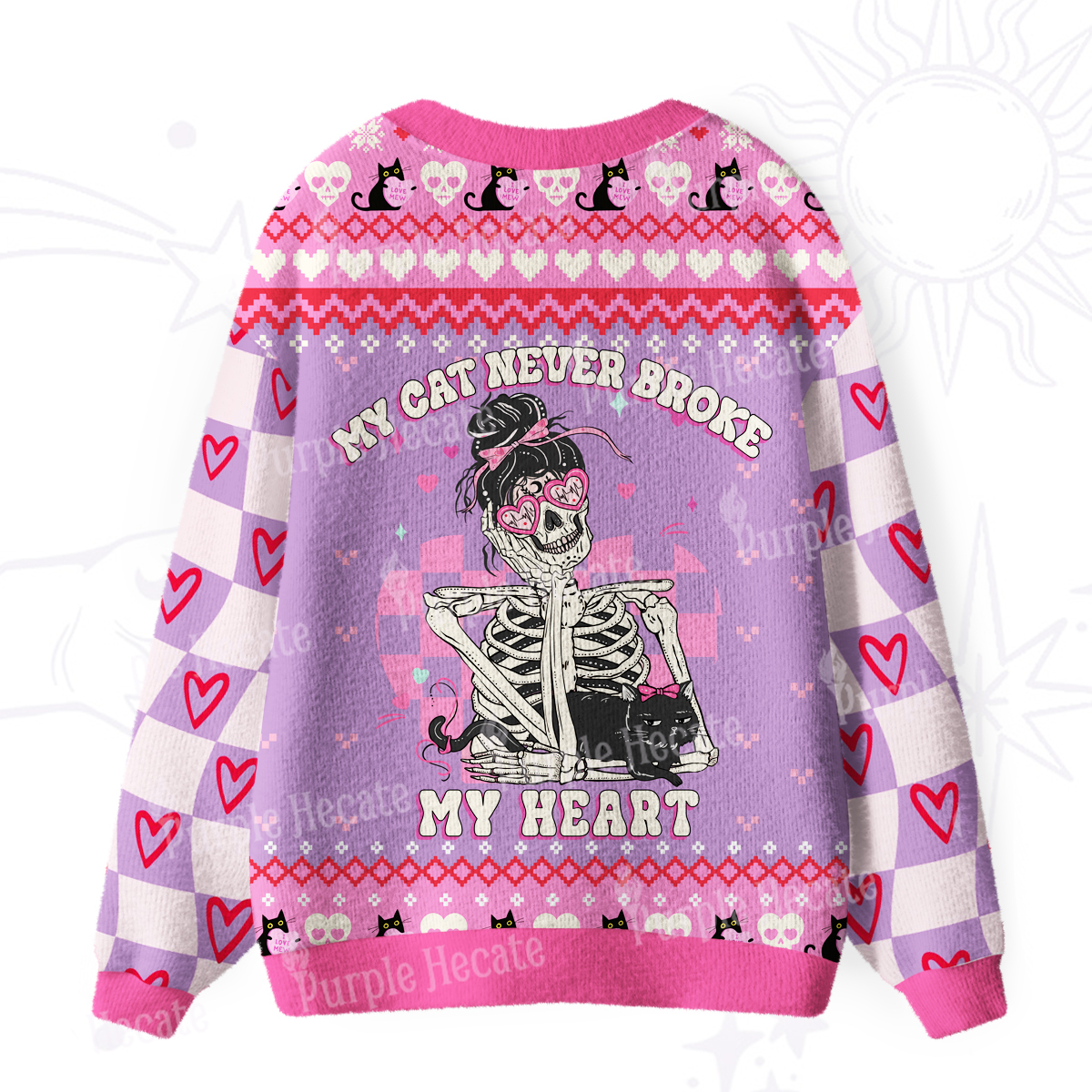 Purplehecate My Cat Never Broke My Heart Valentine Ugly Cardigan Sweaters