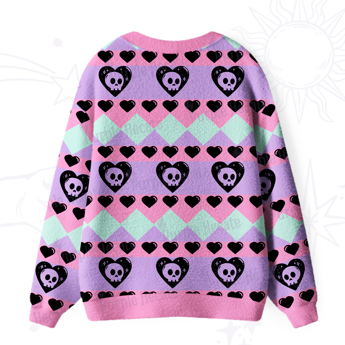 Purplehecate Sweet Yet Spooky Skull Heart Ugly Cardigan Sweaters