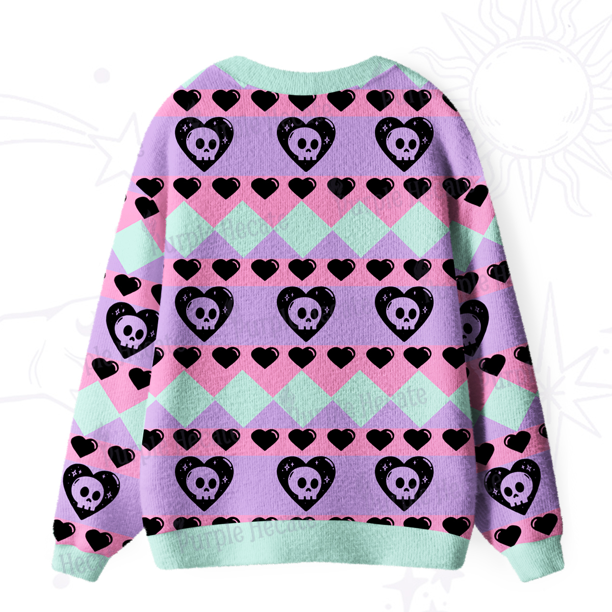 Purplehecate Sweet Yet Spooky Skull Heart Ugly Cardigan Sweaters