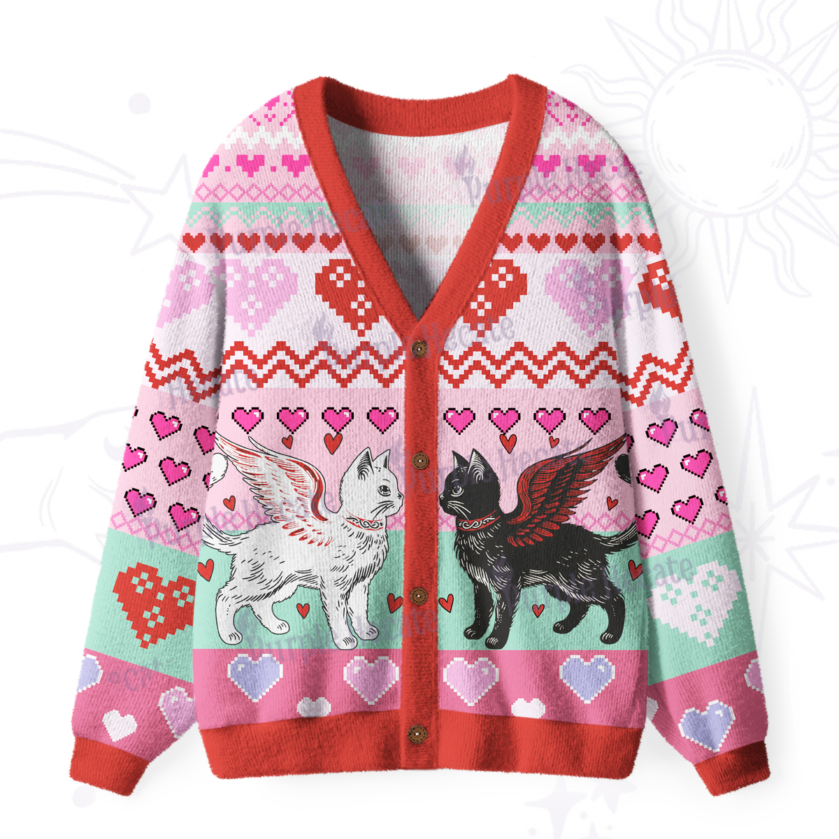 Purplehecate Angel & Demon Cats Ugly Cardigan Sweaters