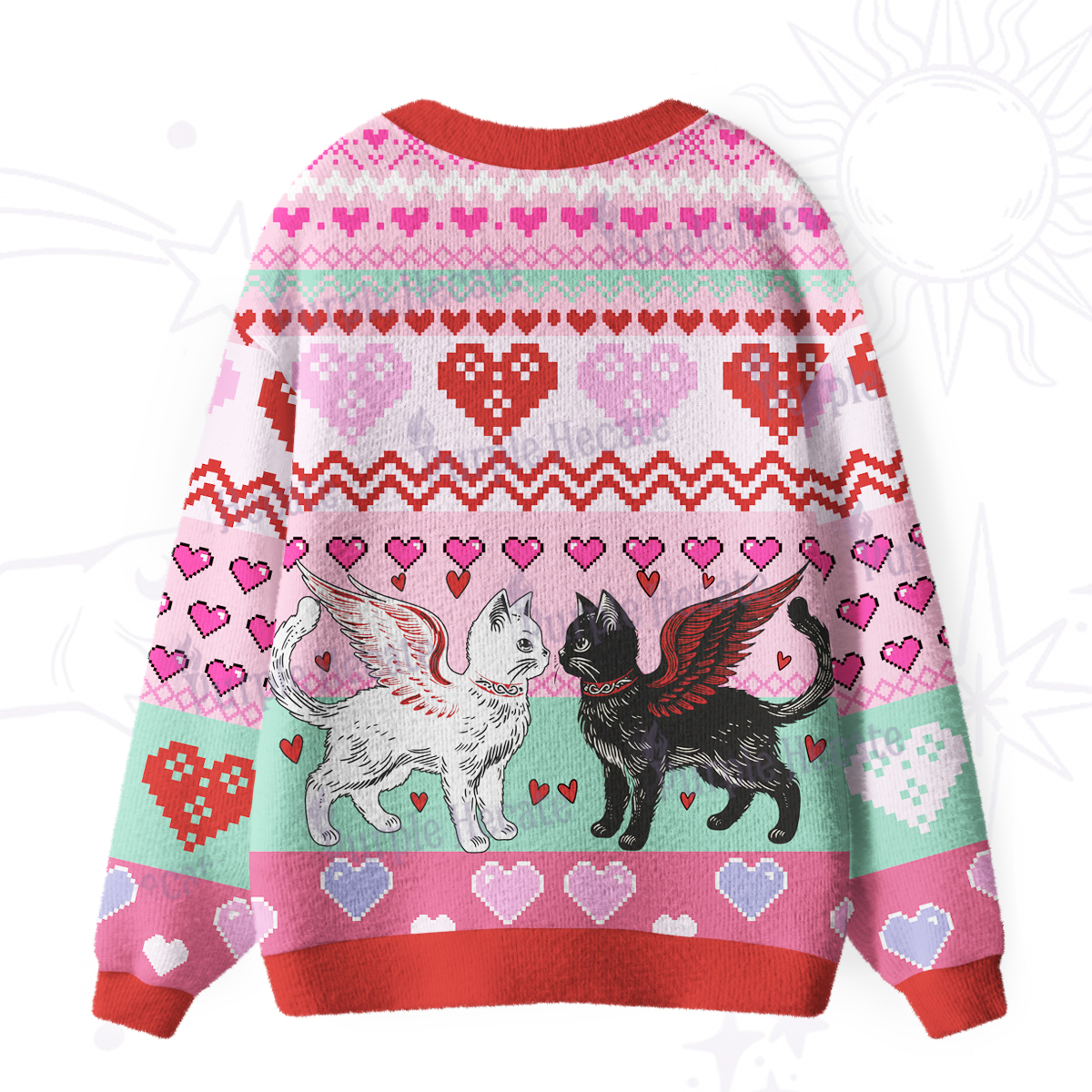 Purplehecate Angel & Demon Cats Ugly Cardigan Sweaters