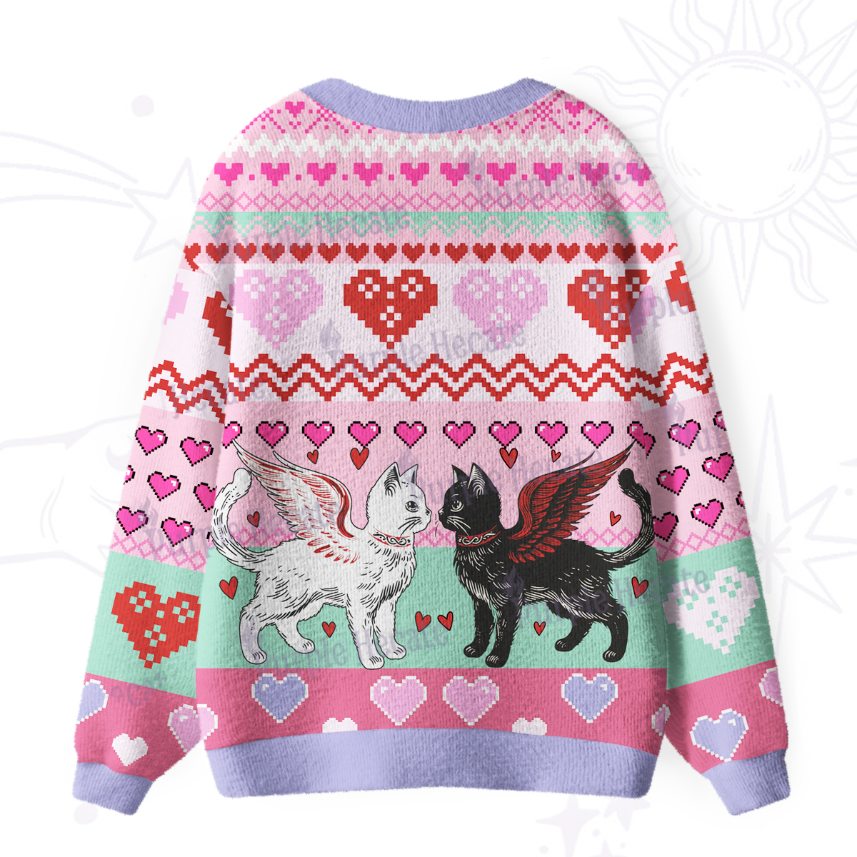Purplehecate Angel & Demon Cats Ugly Cardigan Sweaters