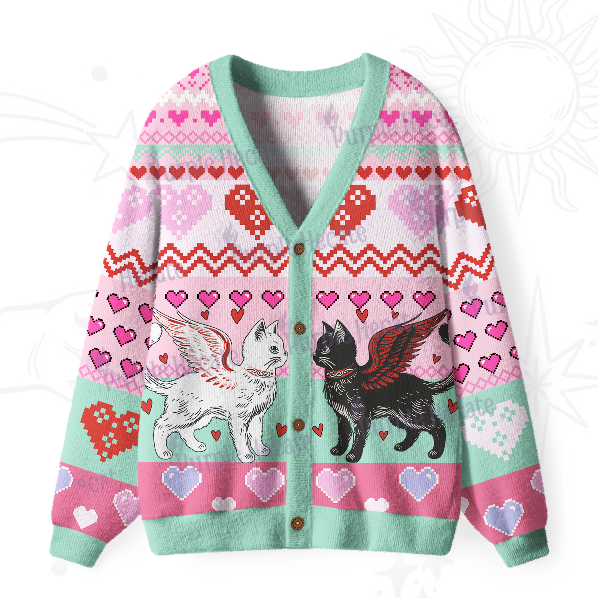 Purplehecate Angel & Demon Cats Ugly Cardigan Sweaters