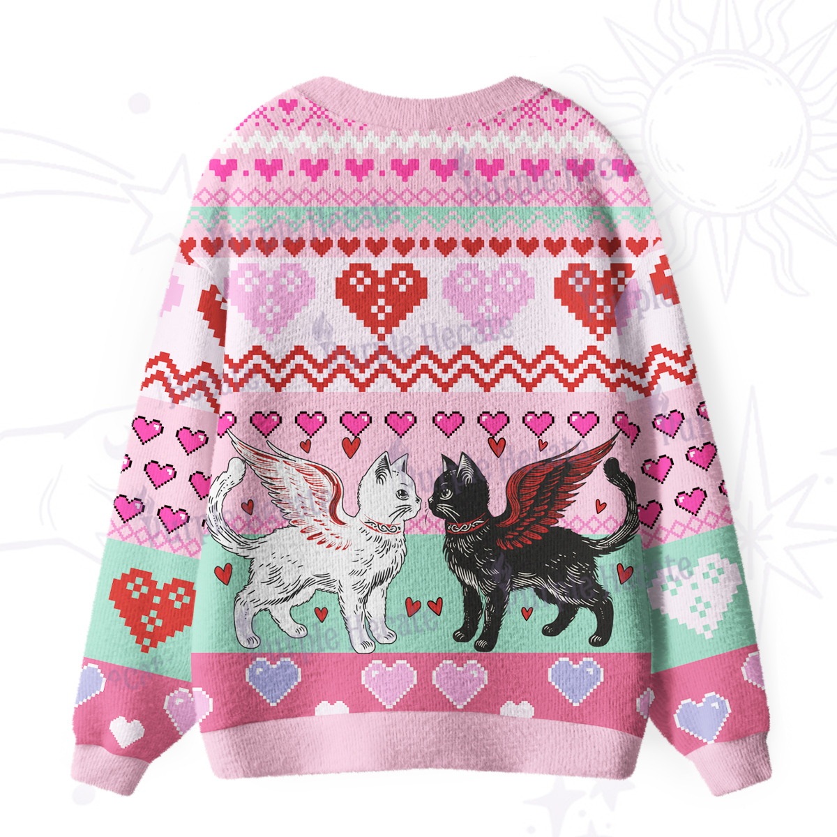 Purplehecate Angel & Demon Cats Ugly Cardigan Sweaters