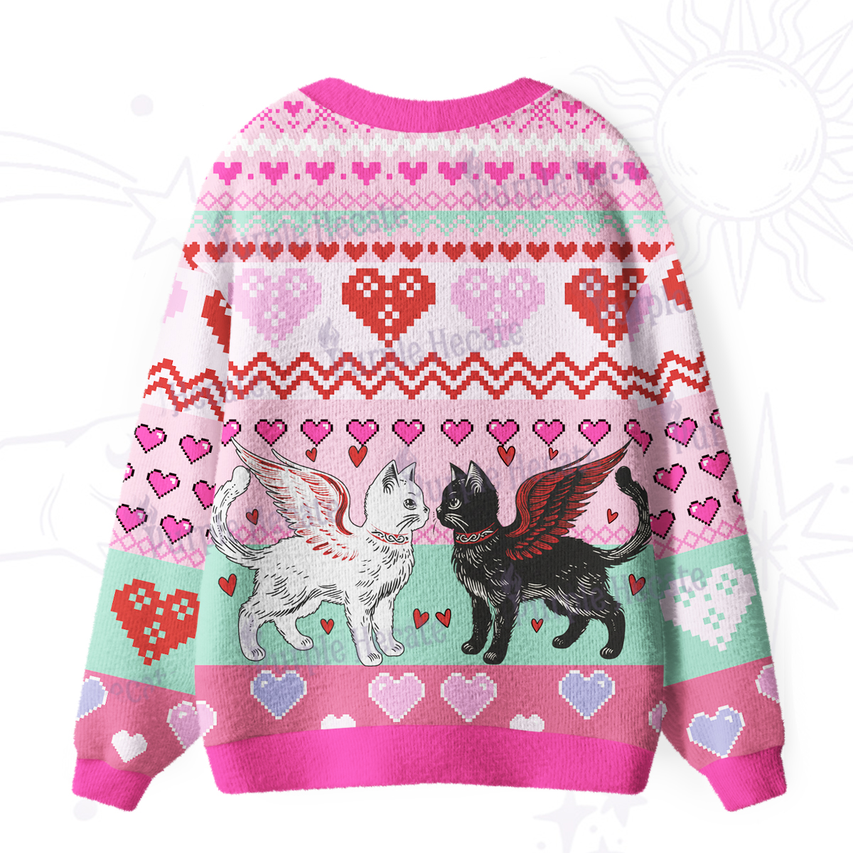 Purplehecate Angel & Demon Cats Ugly Cardigan Sweaters