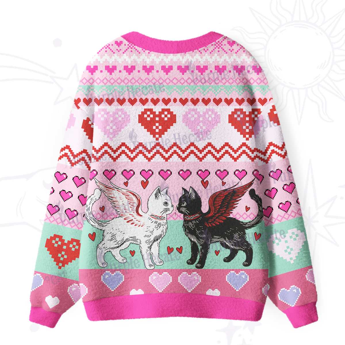 Purplehecate Angel & Demon Cats Ugly Cardigan Sweaters