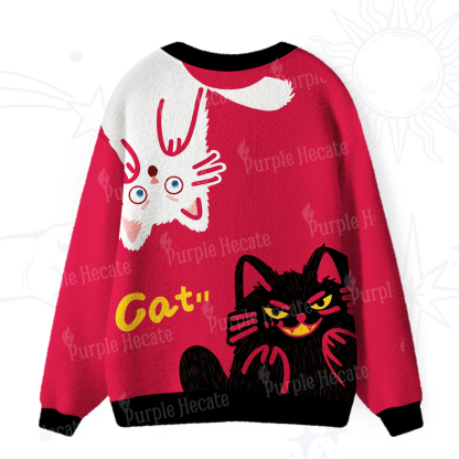 Purplehecate Mischievous Cat Lovers Ugly Cardigan Sweaters