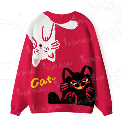 Purplehecate Mischievous Cat Lovers Ugly Cardigan Sweaters