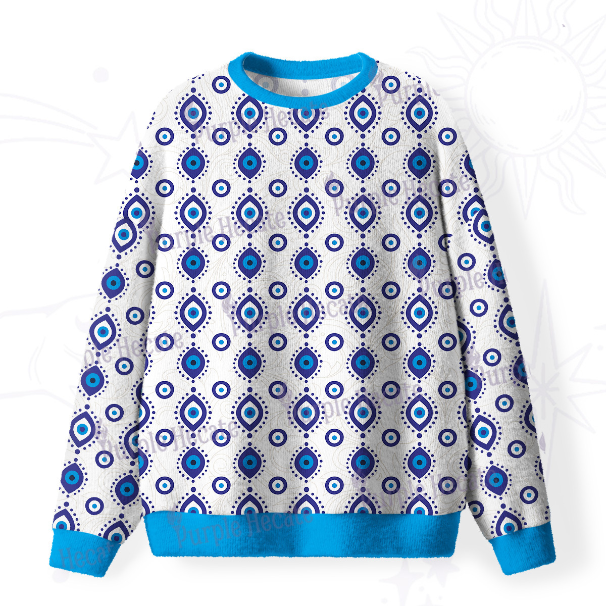Purplehecate Evil Eye Protection Fuzzy Ugly Christmas Sweatshirt