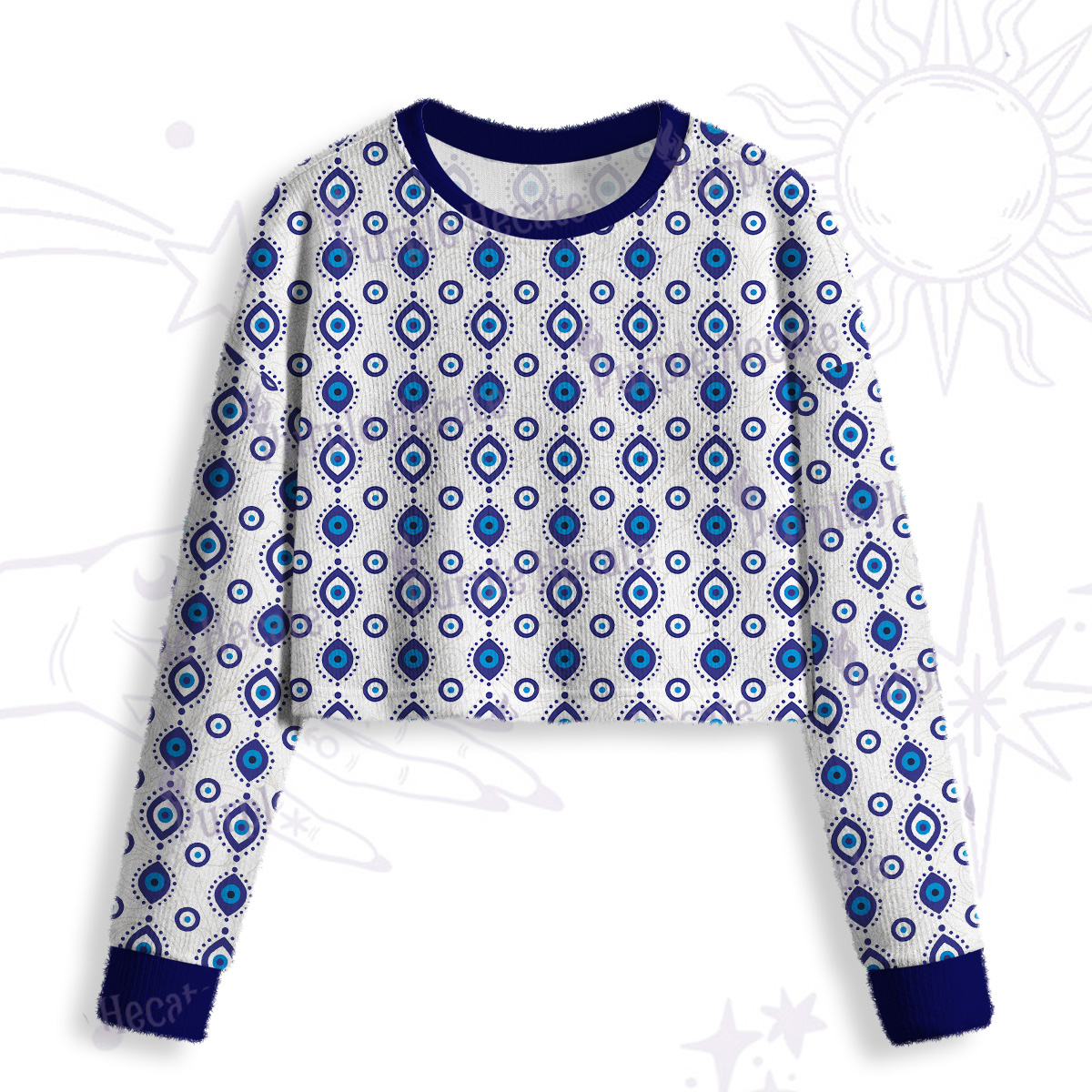 Purplehecate Evil Eye Protection Crop Fuzzy Ugly Sweatshirt