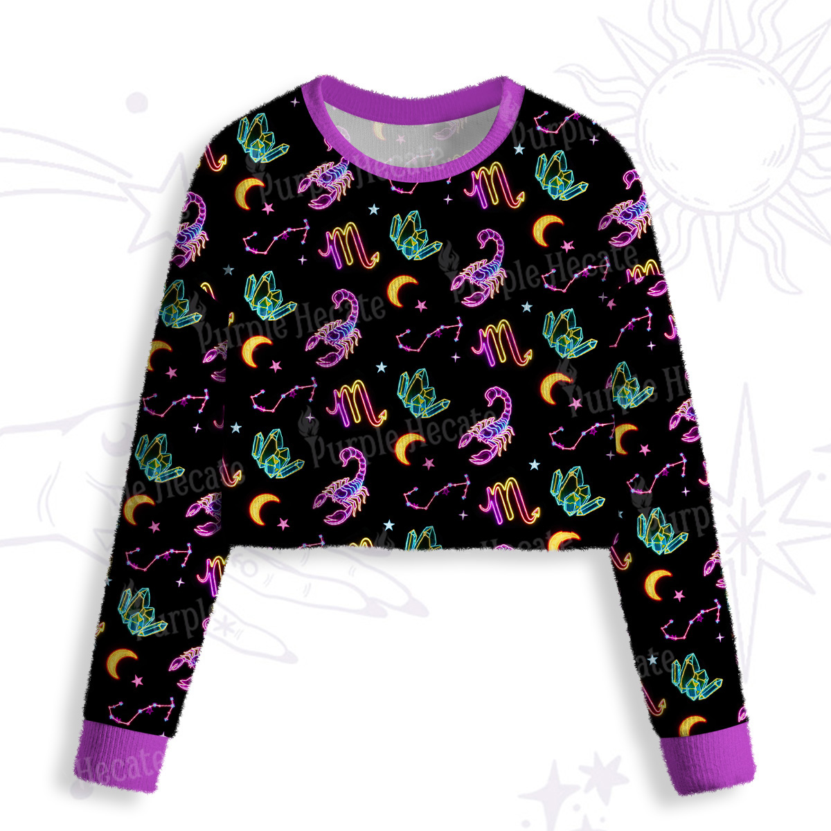 Purplehecate Scorpio Spirit Zodiac Crop Fuzzy Ugly Sweatshirt