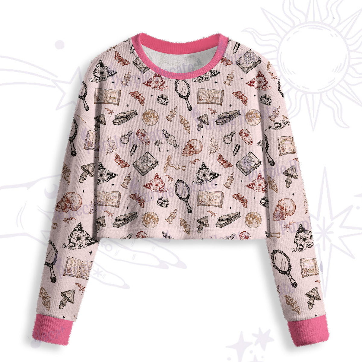 Purplehecate Witchcraft Study Crop Fuzzy Ugly Sweatshirt