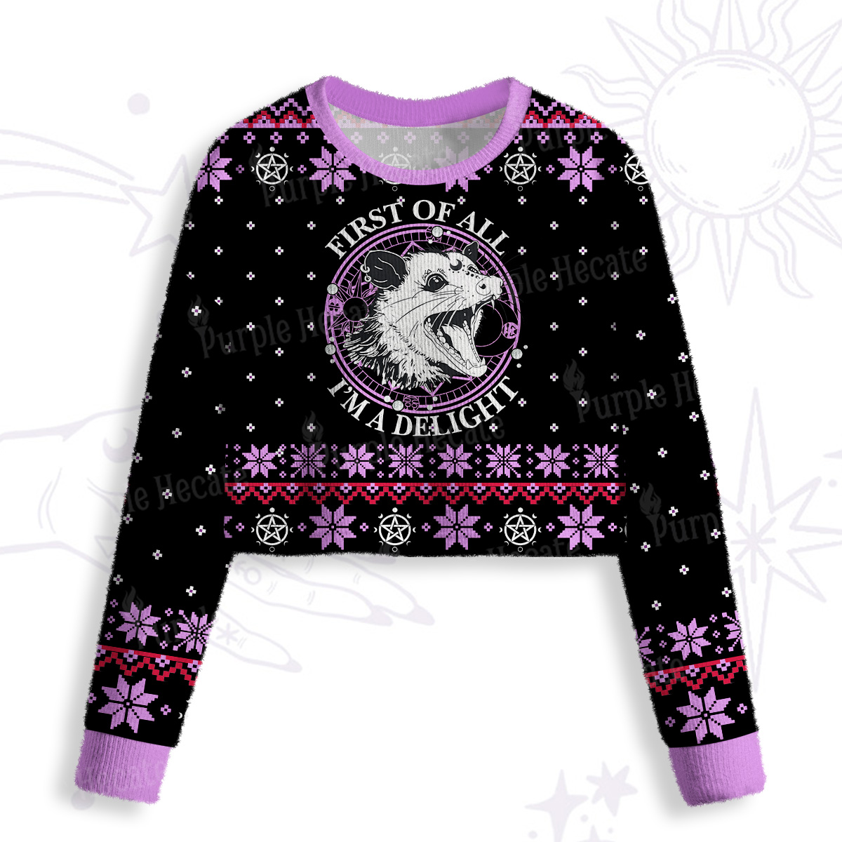 Purplehecate First Of All I'm A Delightful Opossum Crop Fuzzy Ugly Sweatshirt