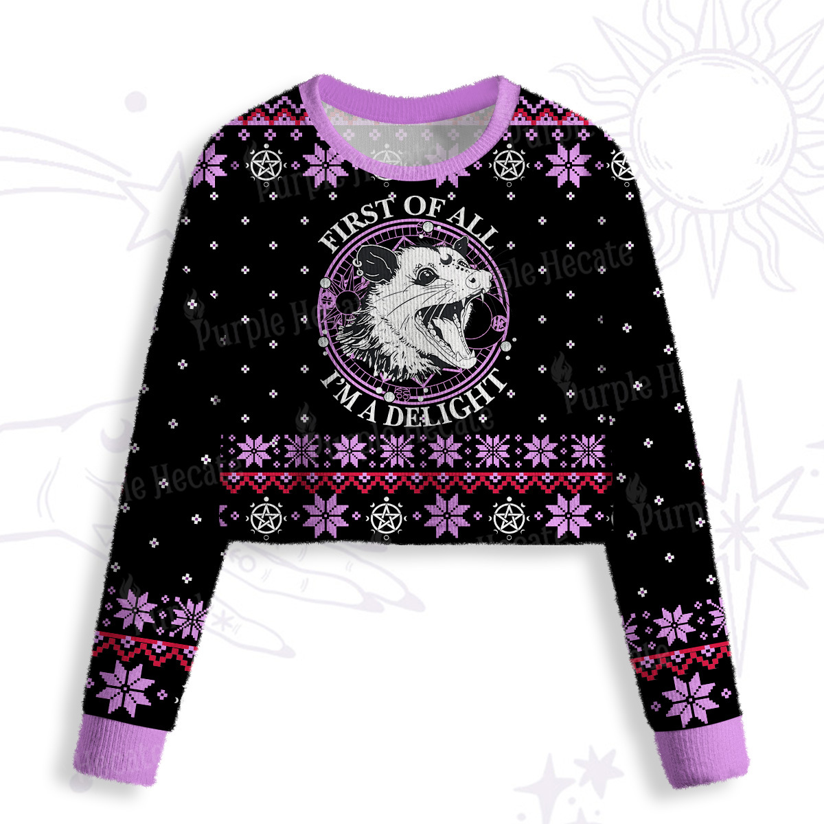 Purplehecate First Of All I'm A Delightful Opossum Crop Fuzzy Ugly Sweatshirt
