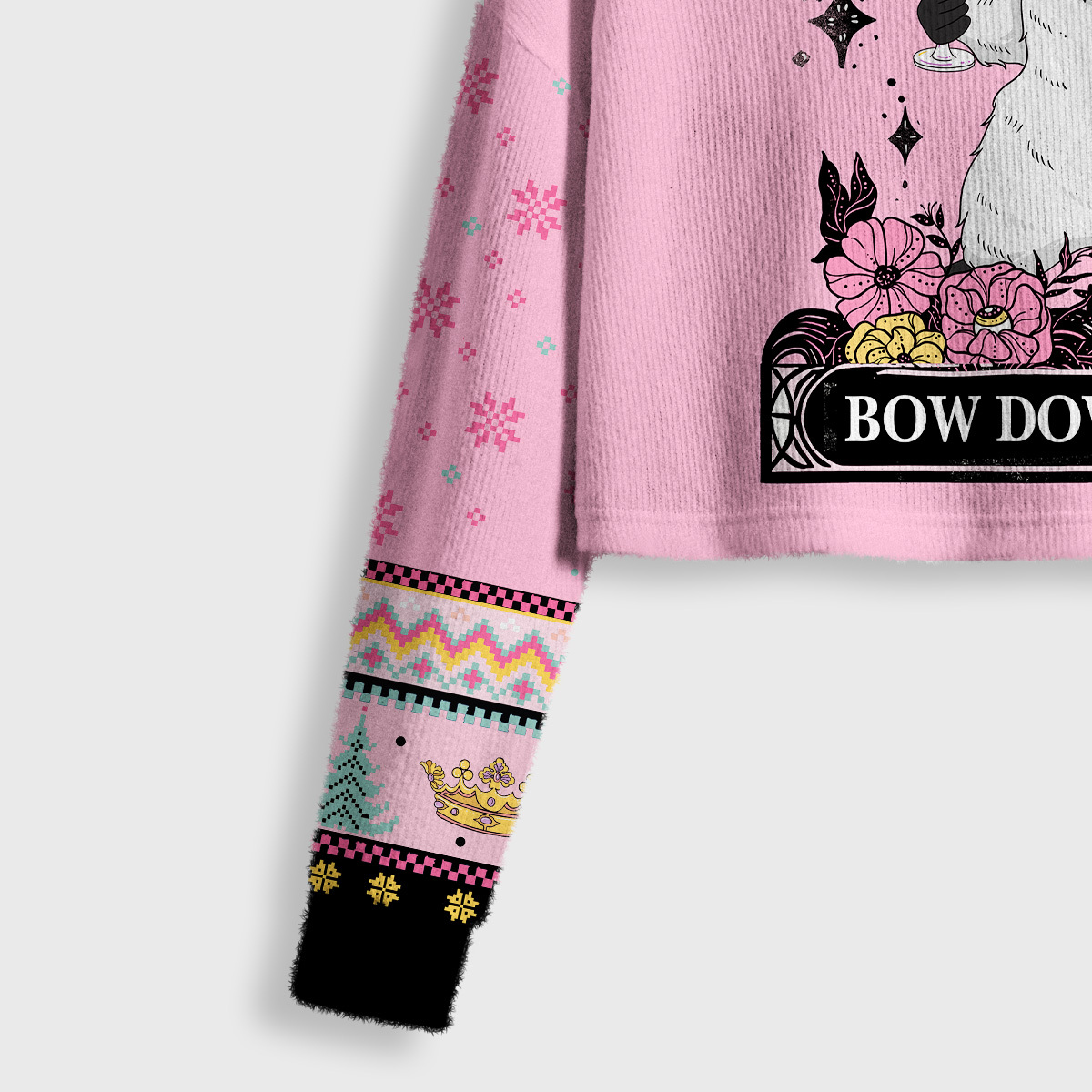 Purplehecate Bow Down Peasants Crop Fuzzy Ugly Sweatshirt